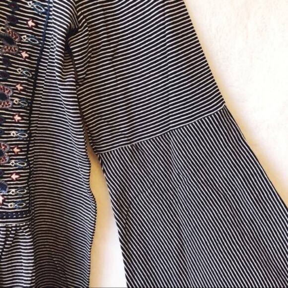 LOFT Striped Embroidered Long Bell Sleeve Top - Picture 5 of 8